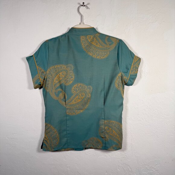 BedHead Jacquard S Set Teal Paisley Design Elastic Waist Button Up Pajamas - Picture 3 of 15